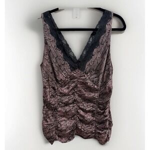 Silk Lace Ruched Cami Top Womens L Coquette Whimsigoth Festival Y2K Night Out